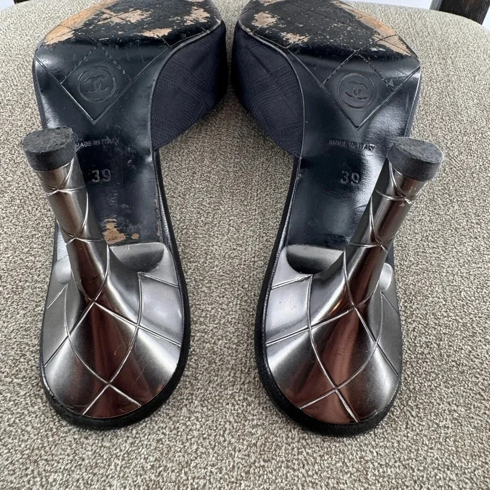 Chanel Travel Line Mules Canvas & Leather Pumps EUR 39 US 8.5